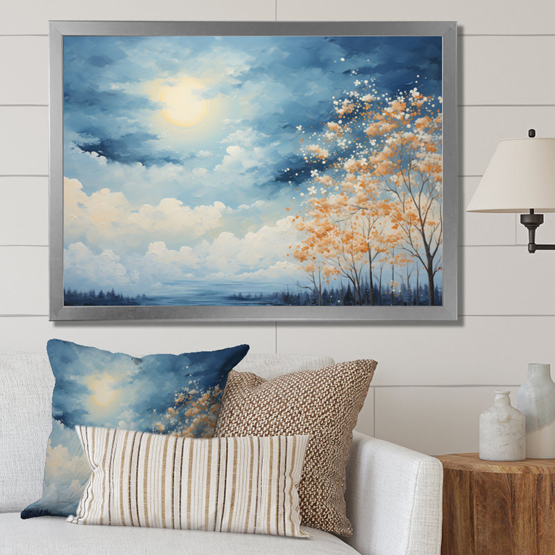 " Clouds Canopy Pointillism Landscape I ", Silver Picture Framed, 30" H x 40" W x 1.5" D