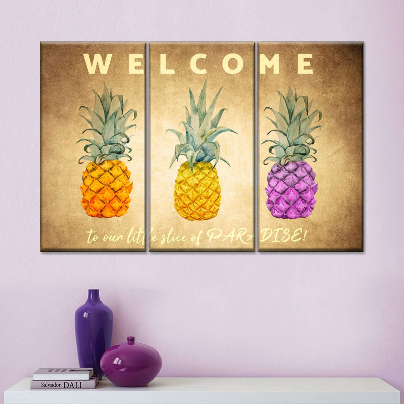 Ensemble 3 pièces paradis ananas sur toile, H 24 po x l 38 po x P 1,25 po