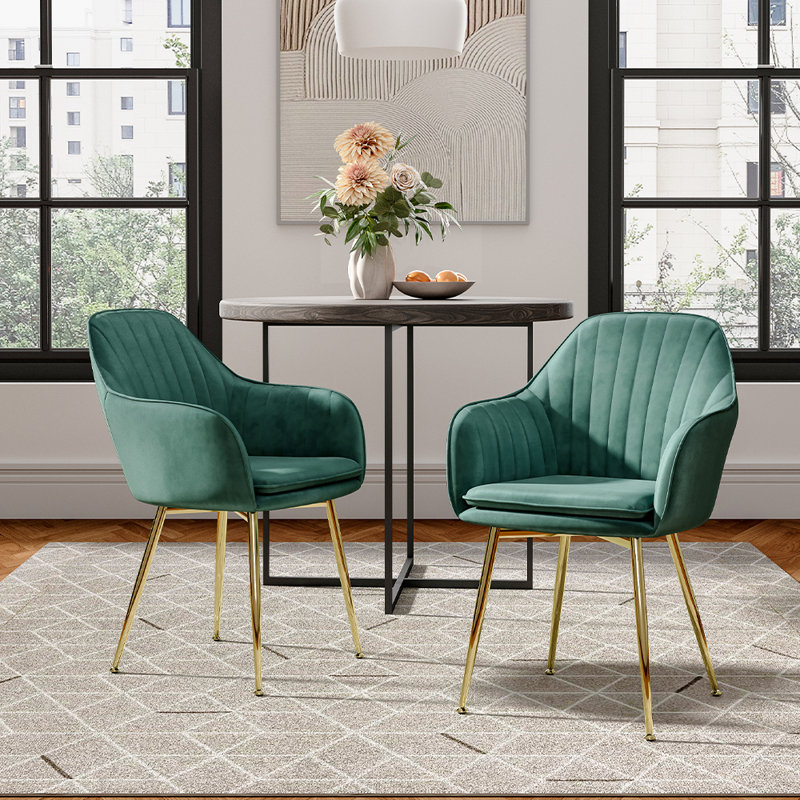 Elianna Indoor Gold Leg Armchairs Upholstered Dining Chairs , Emerald green