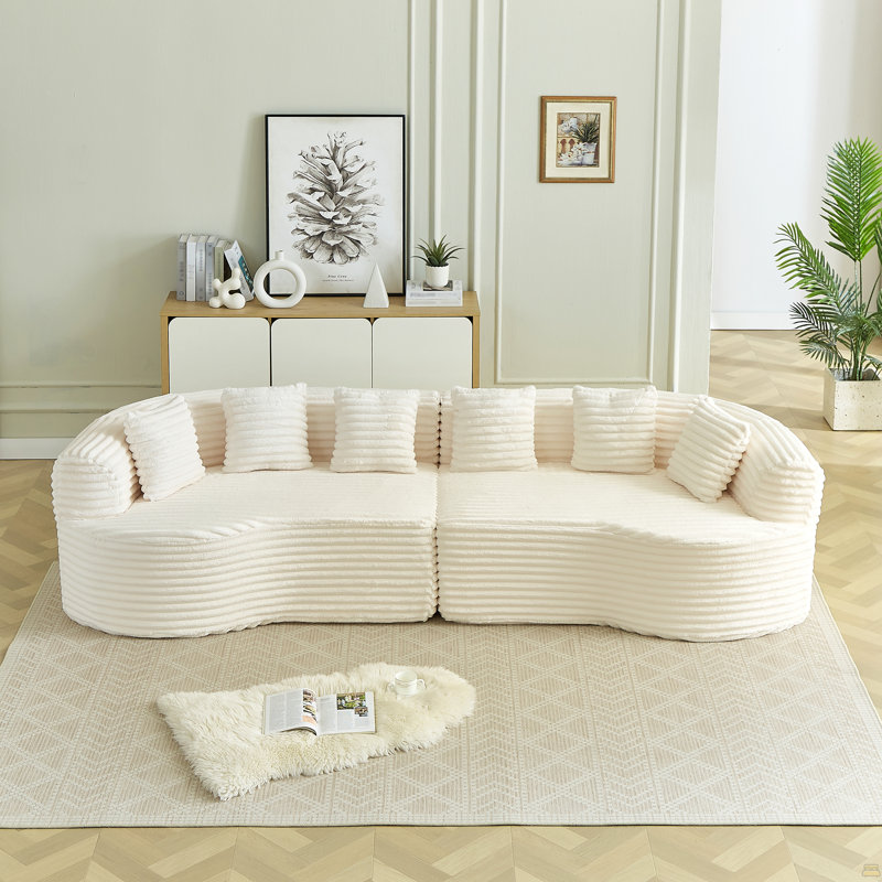 Canapé modulaire incurvé surdimensionné de 111,5 pouces, sans nuage, sans os, avec 6 coussins, canapé de luxe en velours côtelé à 4 places avec siège en mousse profonde, beige W3505p355585