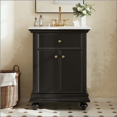 24" Modern Bathroom Vanity with Ball-Turned Legs and Tip-Out Drawer