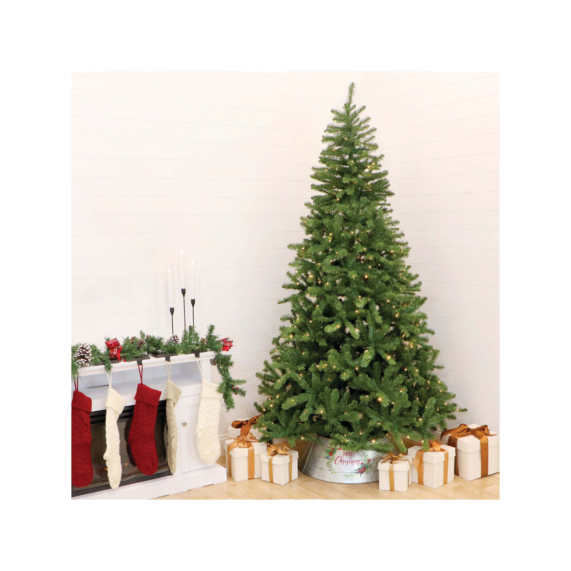 Fraser Hill Farm 7.5-Ft. Prelit Noel Pine Artificial Christmas Tree with Dual Multicolor & Warm White Color Changing  LED Lights