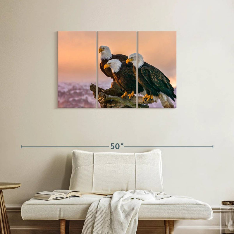 Three American Bald Eagles, 24" H x 38" W
