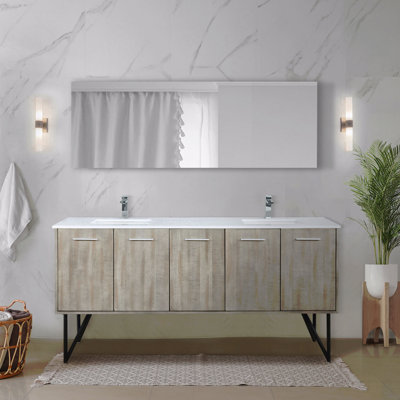 72" W X 20" D Double Basin Bathroom Vanity, White Quartz Top With Chrome Faucet Set