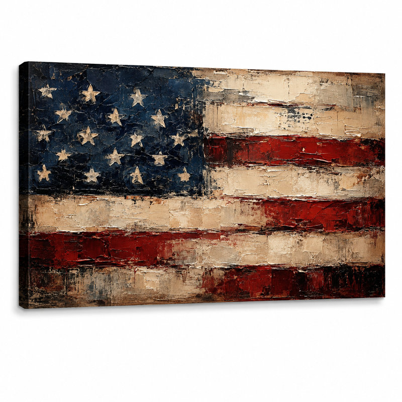 Art mural rétro sur toile tendue avec drapeau américain, 24"H x 36"W x 1.5"D