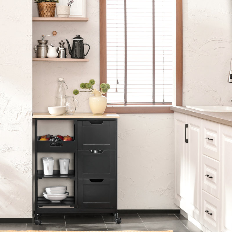 Ryland Kitchen Trolley, Black, Natural