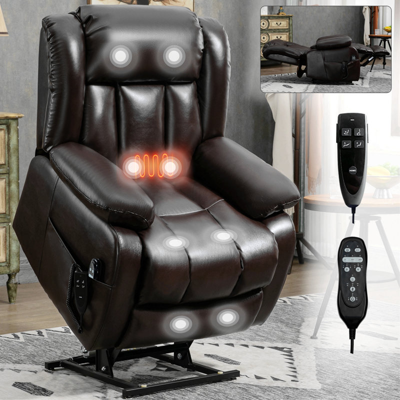 Dual Motor Infinite Position Up To 350 LBS Electric Medium Size Brown Power Lift Recliner Chair With 8-Point Vibration Massage And Lumbar Heating