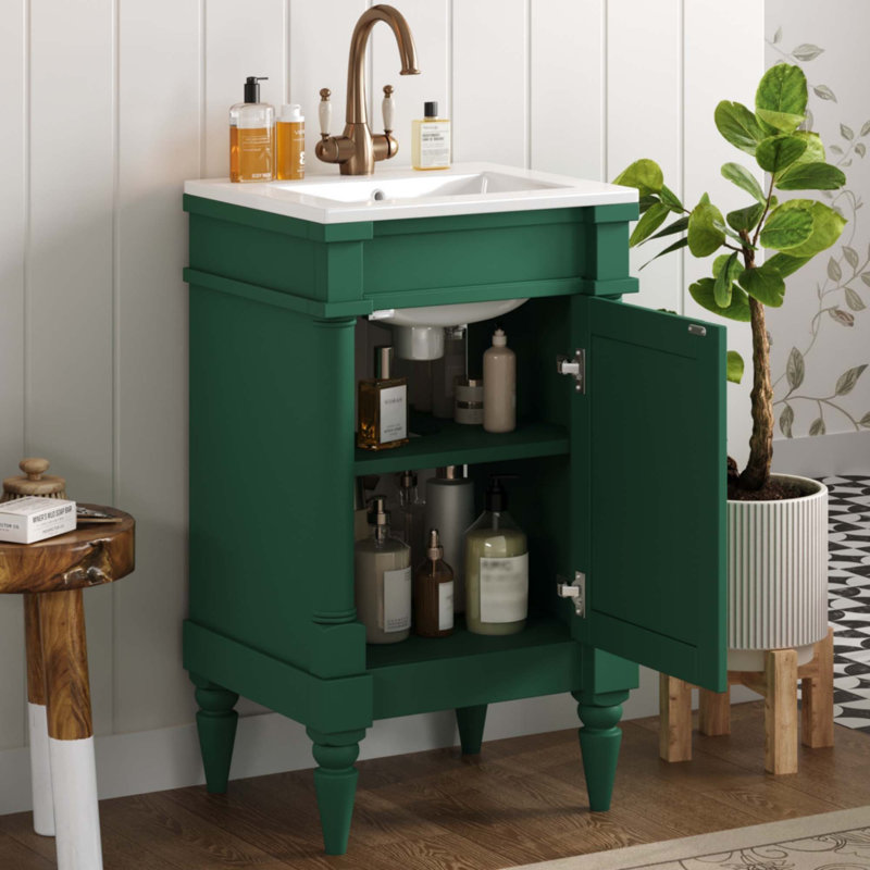 Meuble-lavabo moderne de 18 pouces avec lavabo, Vert