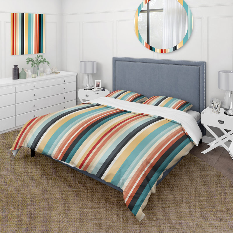 Literie à rayures roses et bleues, Housse de couette pour très grand lit et 2 très