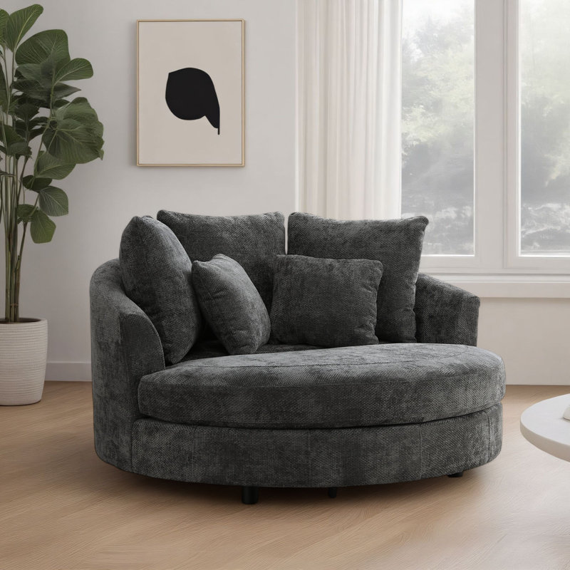 Fauteuil demi-tonneau surdimensionné 59,5 po avec roulettes, Gris anthracite