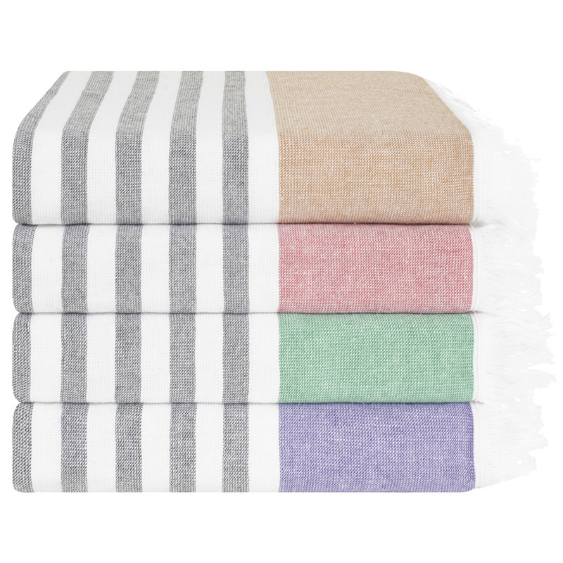 100% Cotton 35x60" Size 4 Pack Turkish Peshtemal Beach Towels, Muti Color
