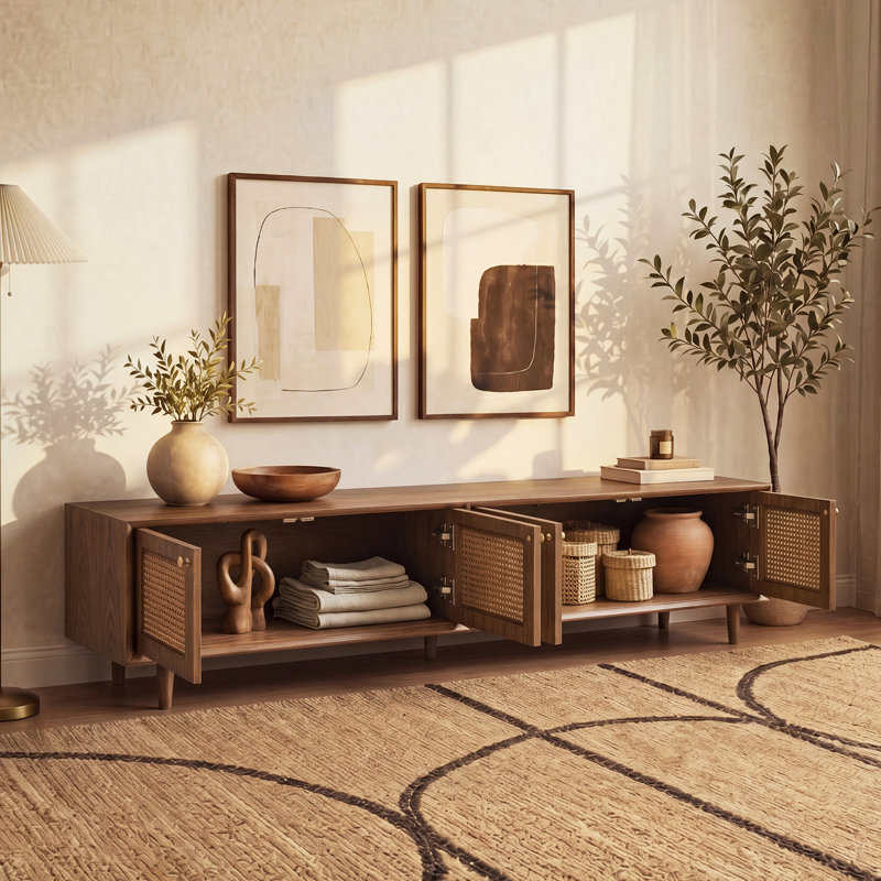 Meuble télé 71 po Mid-Century Rattan Modern