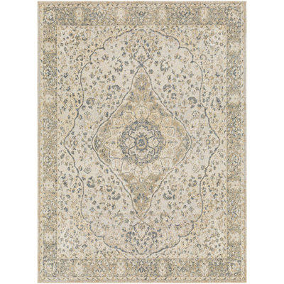 Weir Machine Washable Oriental Taupe/Cream Area Rug