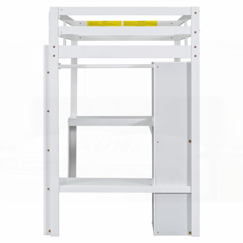 Lit mezzanine simple avec bureau en L, grand espace de rangement et amp; Fabrication robuste, aucun sommier nécessaire, Blanc