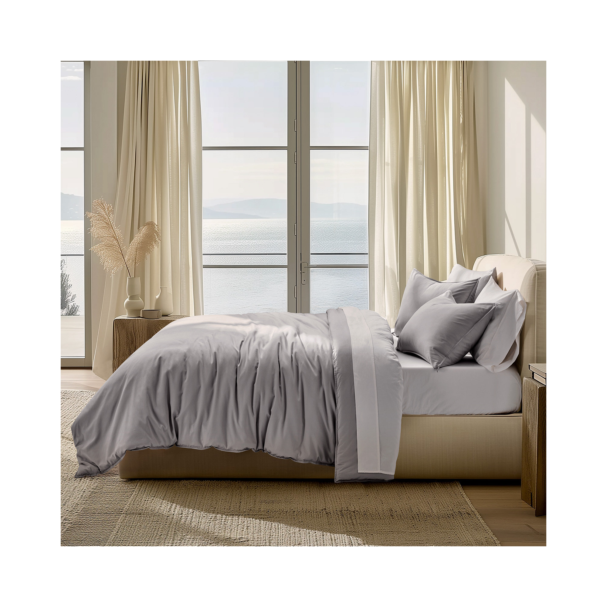 Cotton Tencel Duvet Cover Set, Dove Gray, King Duvet Cover + 2 King Shams