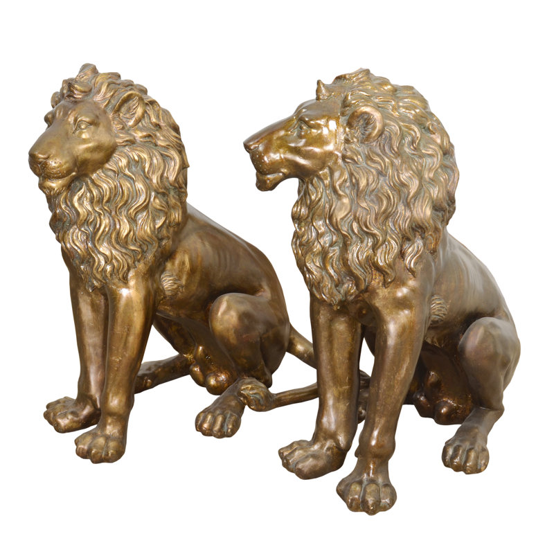Ensemble de 2 lions 33 pouces de hauteur assis brunis