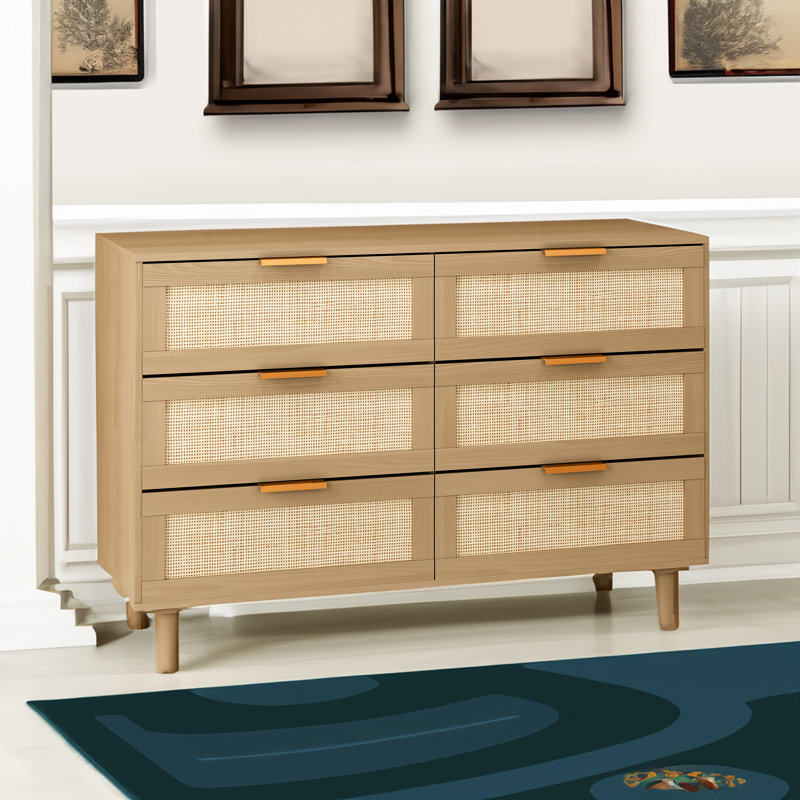 Commode 6 tiroirs multi-usages, armoire de rangement moderne avec pieds en bois, H 29,53 po x l 43,31 po x P 15,75 po, No