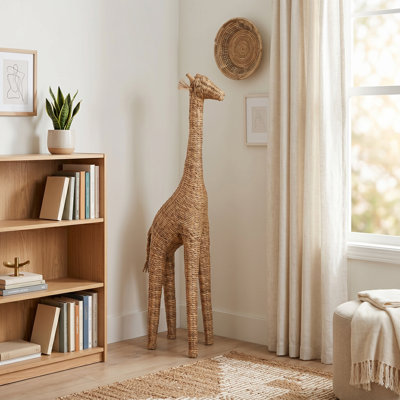 Figurine de girafe denim en bois tissé à la main avec texture naturelle et design organique Denisha Boho