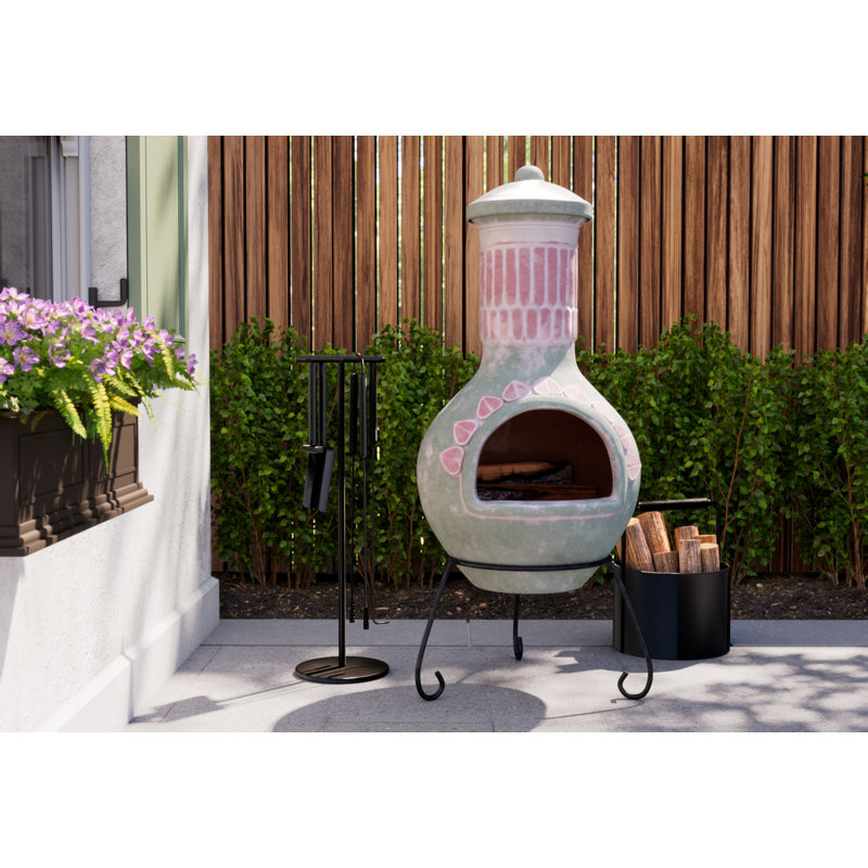 Plumas Column Clay Chimnea, 130 cm H x 50 cm W x 50 cm D