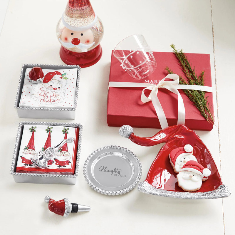 Red Santa Hat Beaded Napkin Box Set