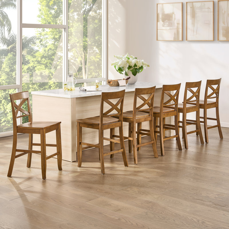 Solid Wood X-Back Counter Height Bar Stool, Walnut, 6