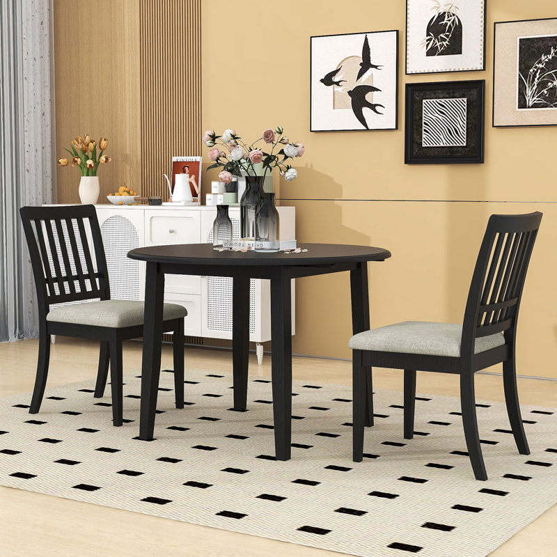 Ensemble repas compact 3 pièces avec table rabattable et 2 chaises rembourrées pour économiser de l'espace, 3, Noir