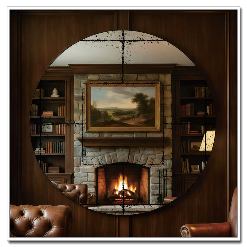 Round Wall Mounted Mirror Vintage Industrial Design Versatile Home Decor