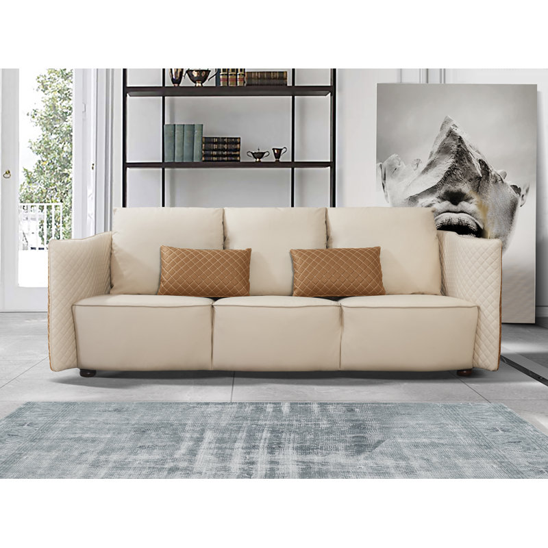 Makassar Sofa, Off White/Orange Genuine Leather