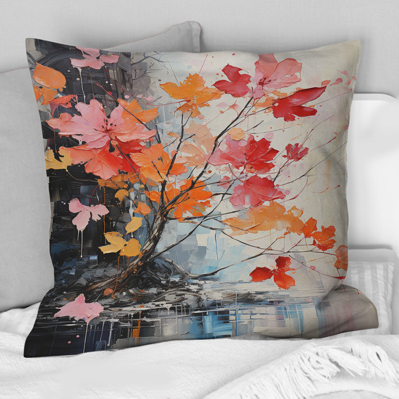 Coral Grey Maple Tree Maple Serenade - Tree Maple Printed Throw Pillow