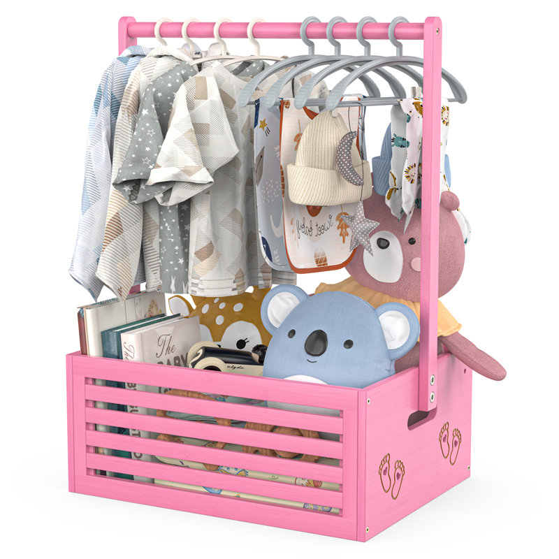 Anie Baby Shower Crate Closet With Storage Crate & Adjustable Hanging Rod, Pink