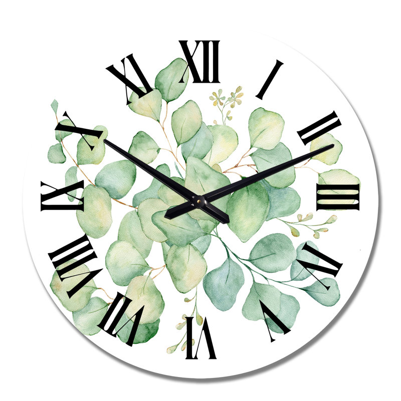 Bouquet d'eucalyptus vert sur blanc - Horloge murale traditionnelle, Grand