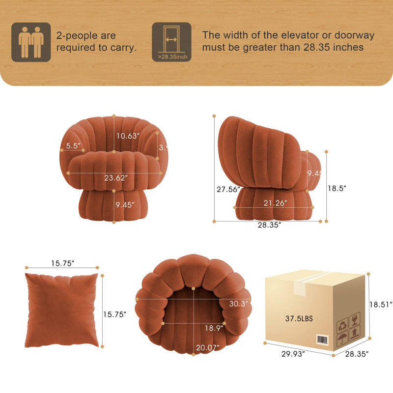 Upholstered Swivel Accent Chair Barrel Chair With Pillow(Set of 3), Rust