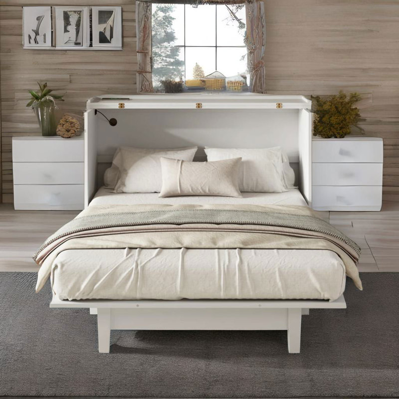 Lit escamotable en bois massif Eckart, Grand, Blanc