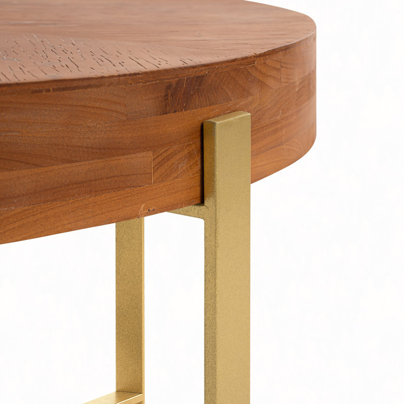 Table basse 33,8 po d'épaisseur rétro moderne avec plateau en bois de sapin et pieds croisés dorés