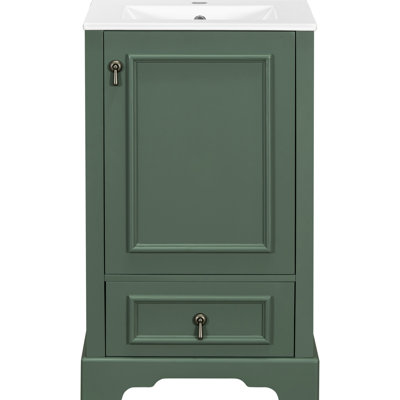 Meuble-lavabo de 20 po avec lavabo en céramique, fermeture en douceur et rangement réglable de 20 po pour les petites salles de bain, avec cadre en bois massif, Smart