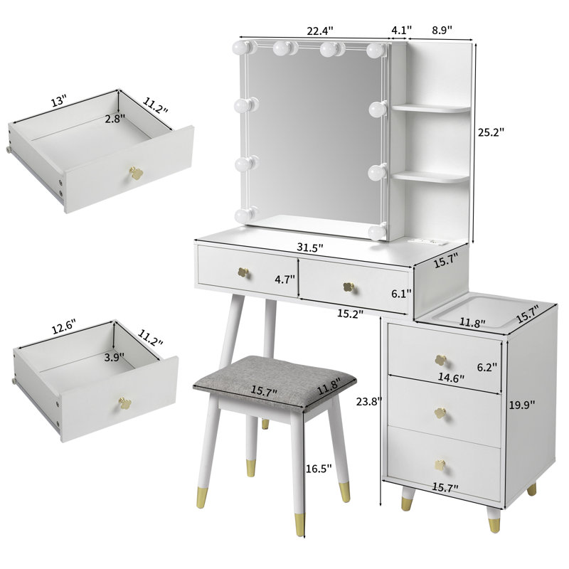 White Makeup Vanity With Lights