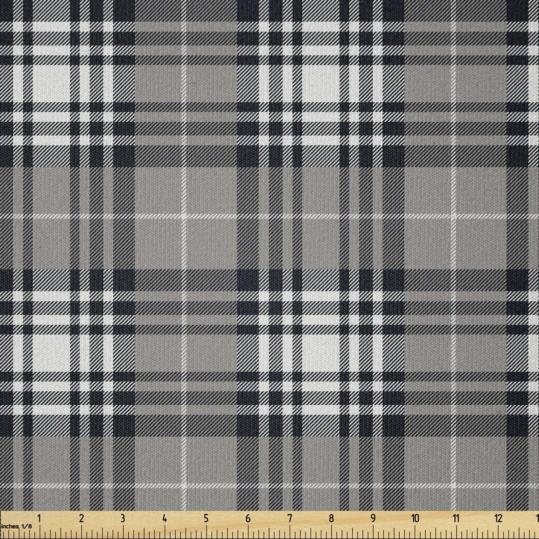 Stoff als Meterware, Dunkle britische Tartan, Kariert, Grau Schwarz Weiß