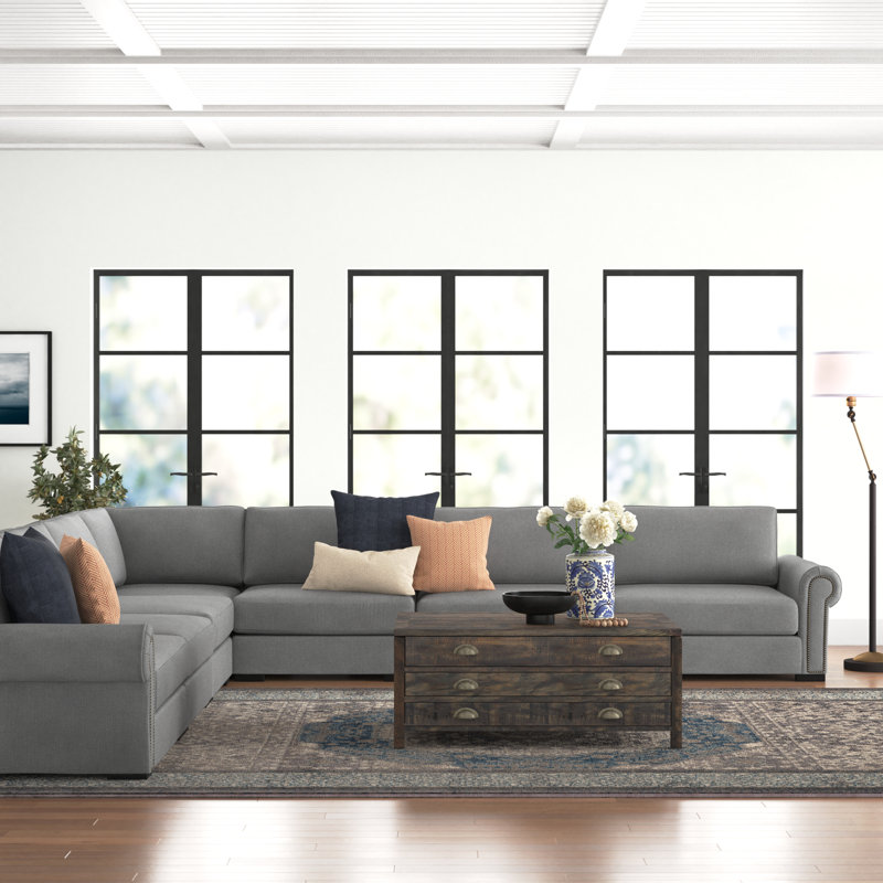 Canapé modulaire de coin symétrique en lin de 159 po Mosely, Gray Revolution®