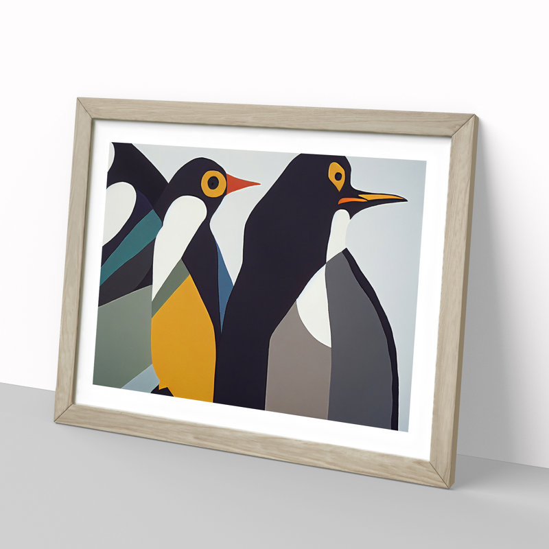XH1022-6878X Penguins - Single Picture Frame Print, 46cm H x 64cm W x 2cm D, Oak Framed