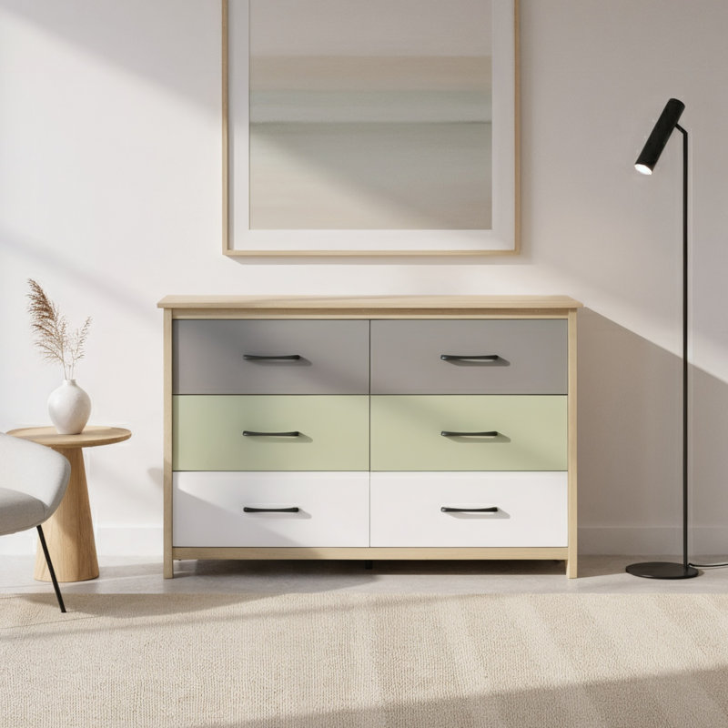 Allysyn 6 Drawer Dresser, Gray/White/Green