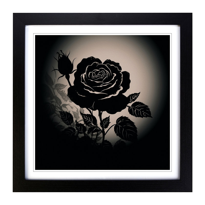 Rose Silhouette No.1 - Single Picture Frame Print on Wood, Black