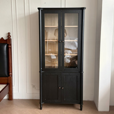 73.25'' Tall Vintage Display Cabinet With Double Glass Doors, Traditional Style China Cabinet Curio Cabinet For Collectibles For Hallways Living Room, Kitchen, Home, Studio Or Workspace