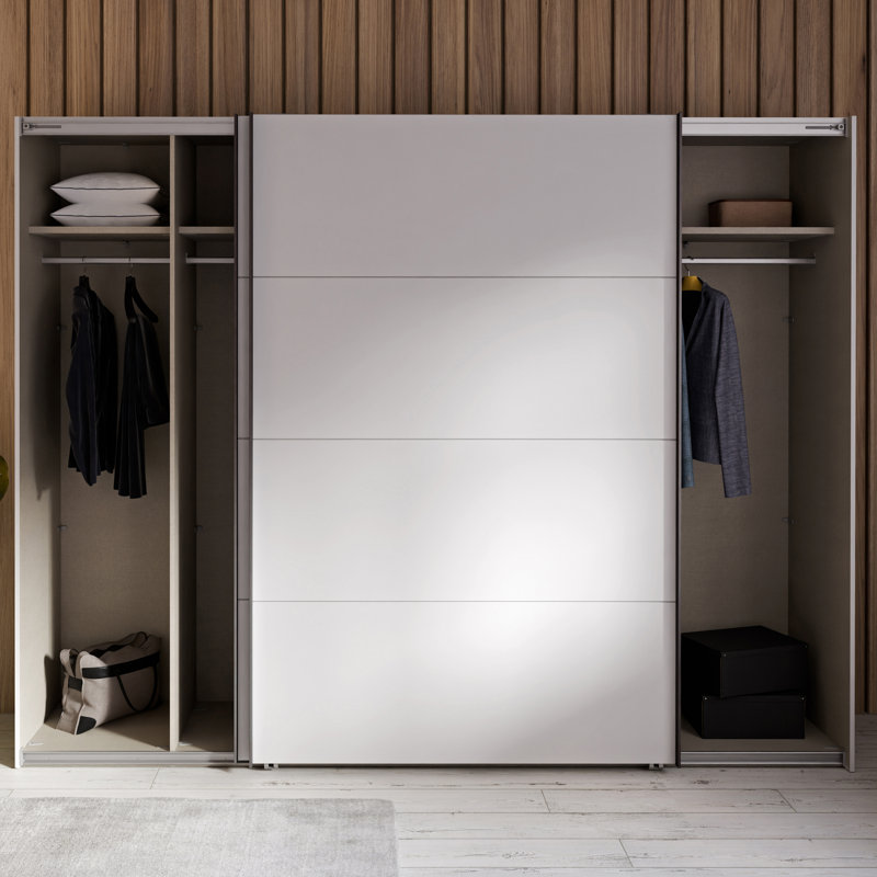Modern Wardrobe with 2 Sliding Doors, Engineered Wood, White, Satin Black, 210.5cm H x 269.8cm W x 62.9cm D