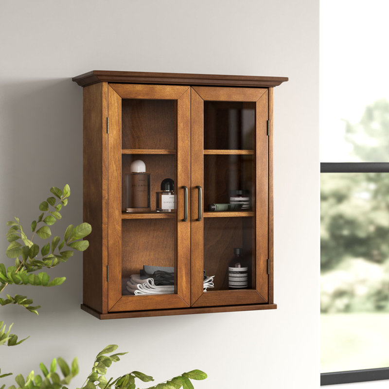 Armoire de rangement murale amovible à deux portes avec panneaux de verre et tablettes réglables Yarissa