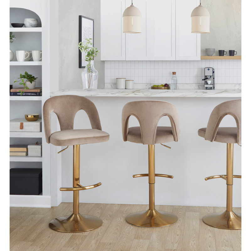 Tabouret de bar réglable, Doré, Taupe