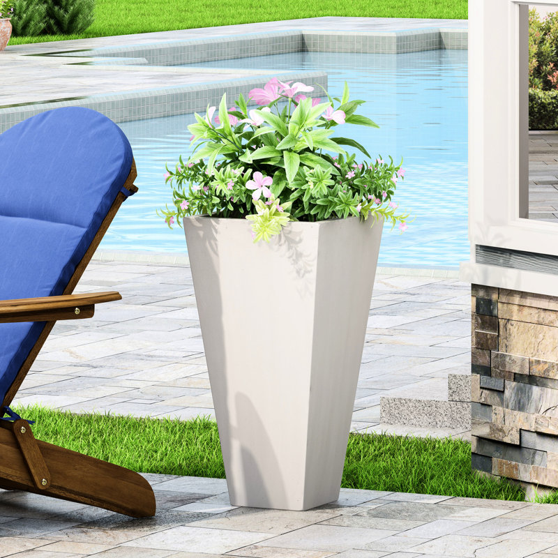 Petit pot à fleurs en pierre de 13 po blanc mat - élégant pour la décoration extérieure, Blanc