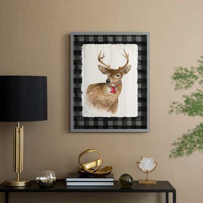 Holiday Deer Jingle Bell Framed Print - Solid Wood