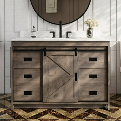 Meuble-lavabo simple 48 po avec plateau en pierre (brun)