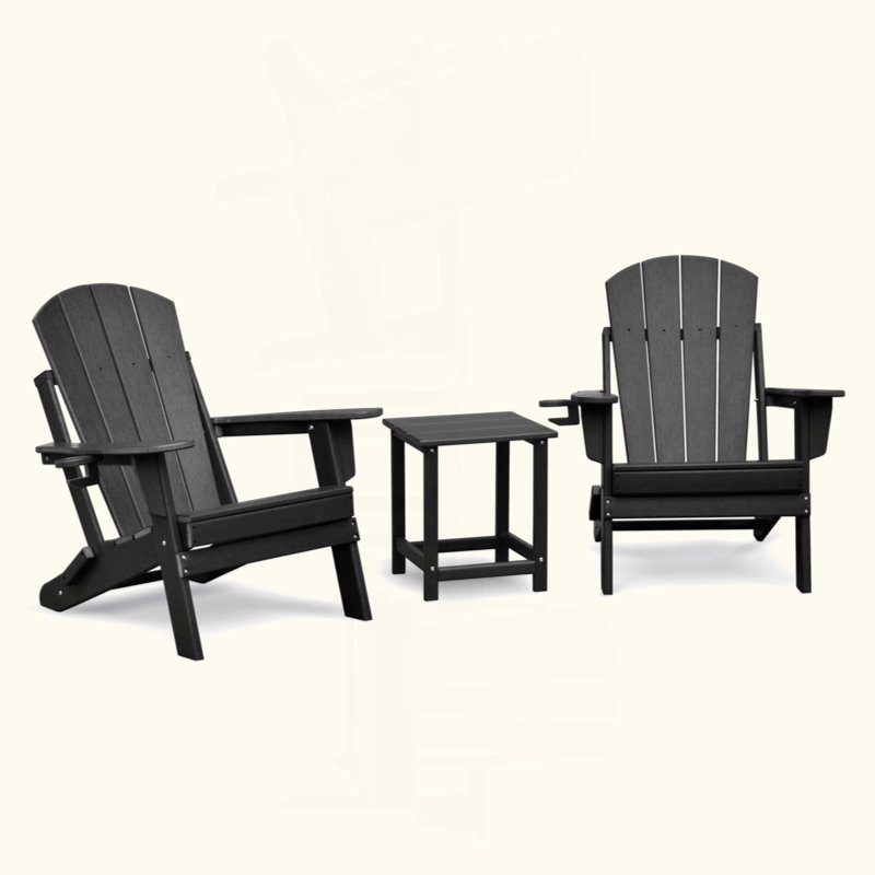 Folding Outdoor Adirondack Chair Set Of 2 And Table Set,HDPE All-Weather Folding Fire Pit Chair,  Ergonomic Design Patio Lawn Chair For Outside Deck Garden Backyardf Balcony