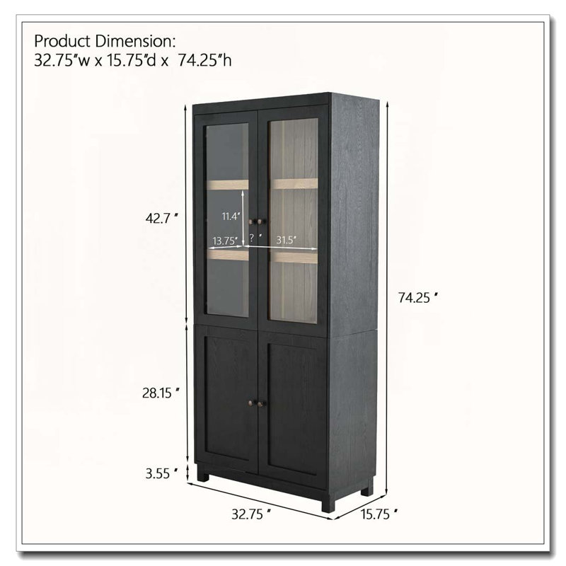 Vitrine avec portes en verre, Noir